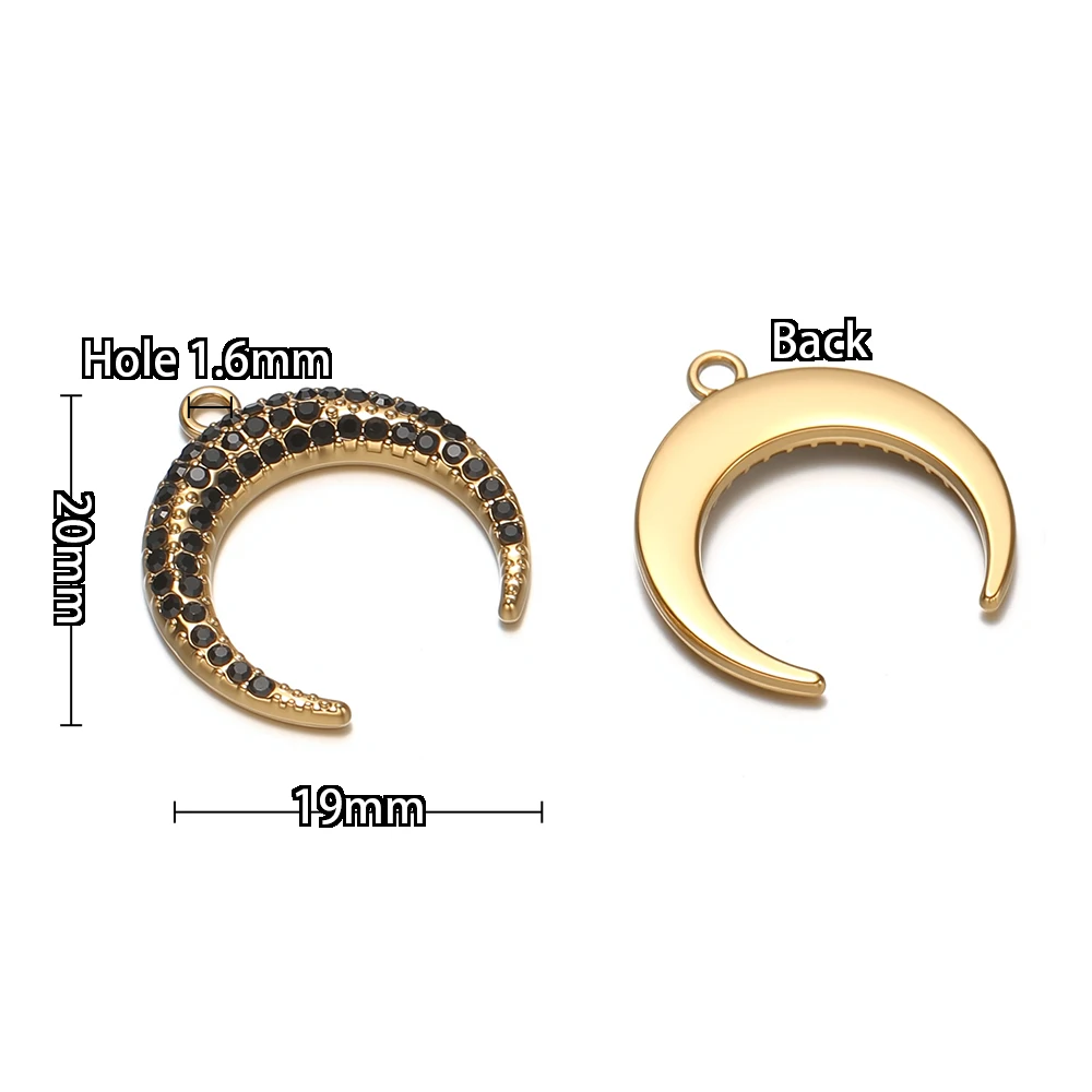 4 Stück Edelstahl-Mondanhänger mit schwarzem Zirkon für DIY-Schmuck, Damen-Halsketten, Anhänger, Ohrringe, Armband-Zubehör – Detail 3