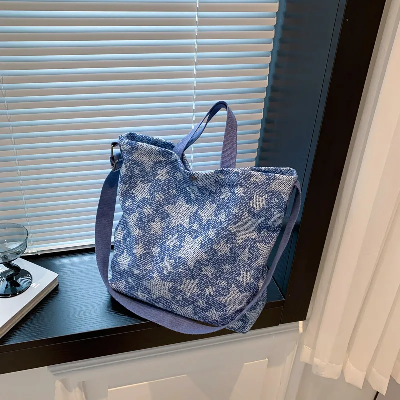 الدنيم حقيبة سعة كبيرة الرجعية المرقعة اللون حجب حقيبة يد المرأة المألوف حمل الحقائب التسوق حقائب اليد الفاخرة #5