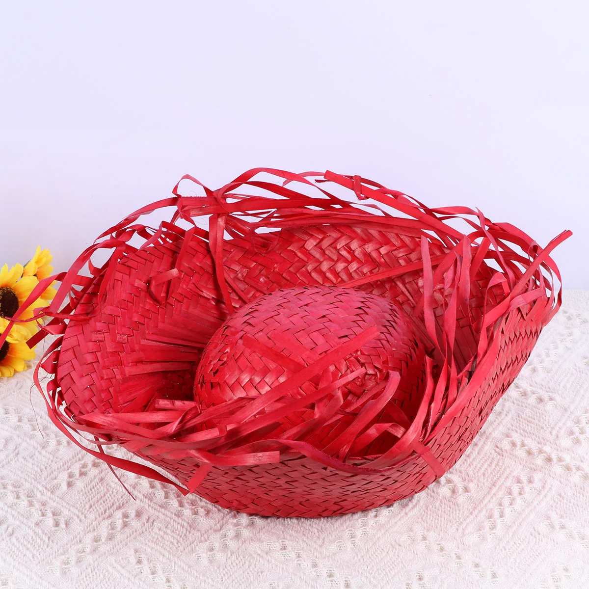 

Straw Hat Handwoven Classic Red Sun Shade Beach Party Picnic Sailing Gift Lightweight Breathable Comfortable Popular Women Lady