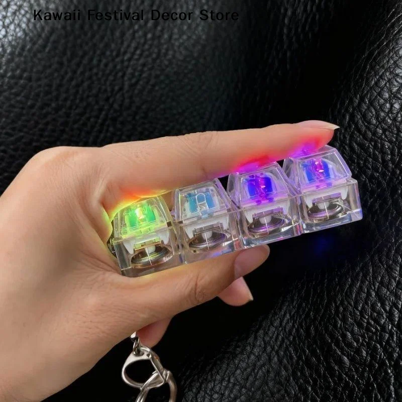 【K】4-Button Fingertip Keyboard Keychain RGB Keyboard Fidget Toy with Lights for Stress Relief Decompression Calming Accessories