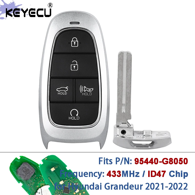 KEYECU 433MHz ID47 Chip PN: 95440-G8050 FCC ID: TQ8-FOB-4F27 Keyless Go Smart Remote Key Fob for Hyundai Grandeur 2021-2022