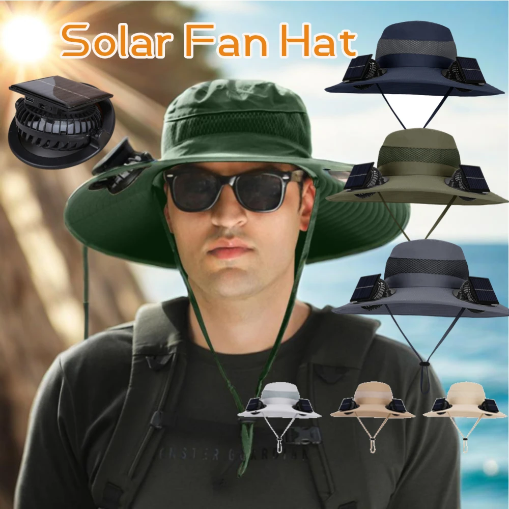 

Рыболовная шляпа большого размера с широкими полями и вентилятором на солнечной энергии, USB-зарядка, солнцезащитная шляпа для мужчин, походов, кемпинга, рыбалки, охлаждающая одежда