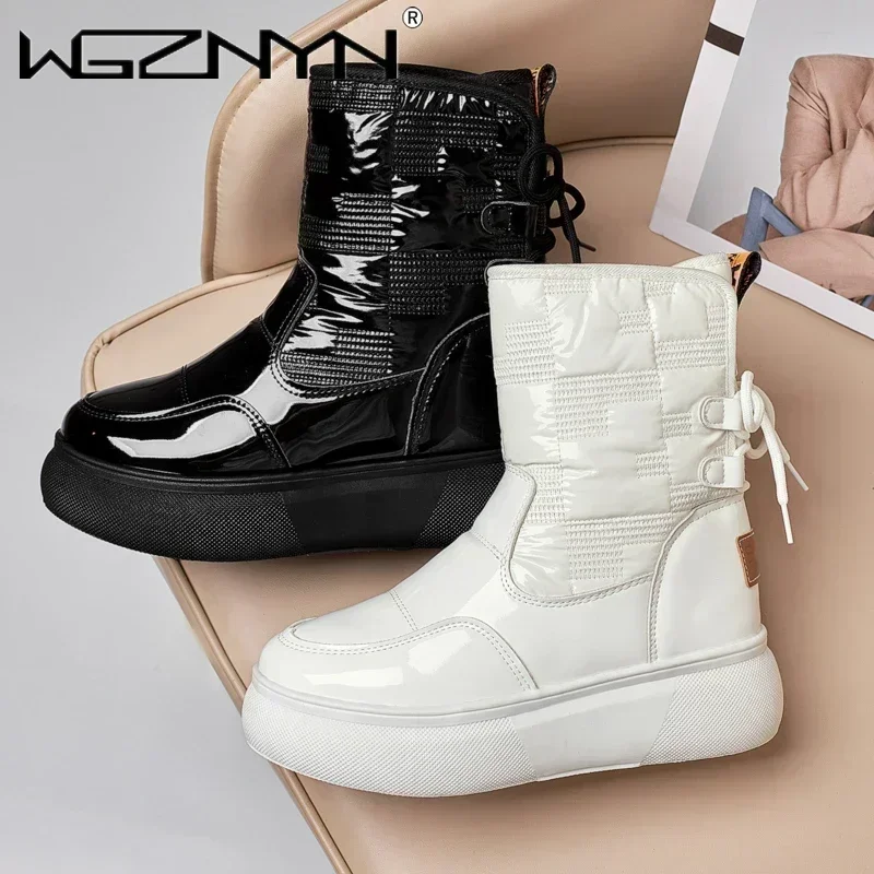 

2024 Winter Woman Boots Female Keep Warm Women's Patent Leather Boots New Arrival Waterproof Female Shoes Plus Size Botas Mujer