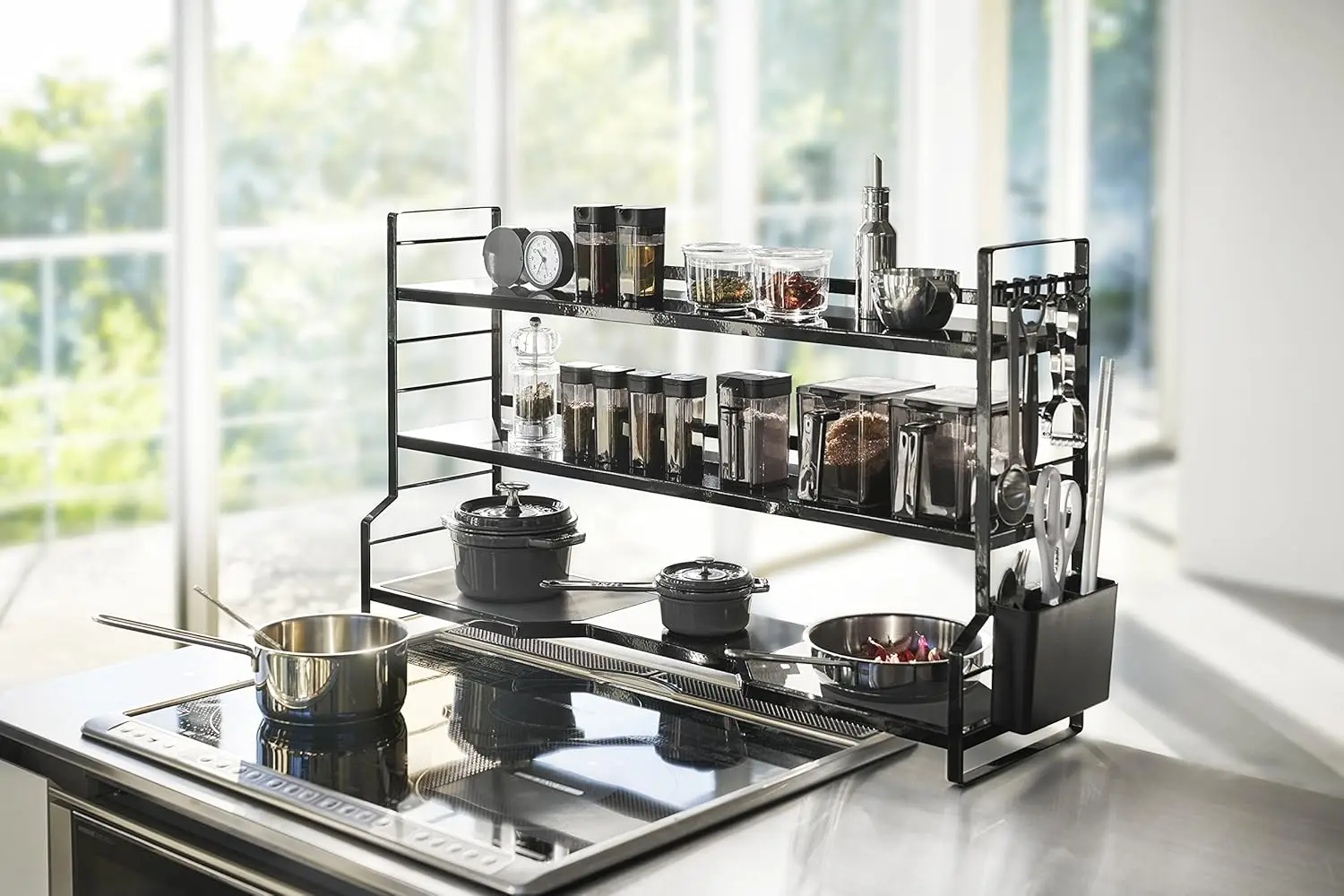 Home Sturdy, Standing Stovetop Kitchen Rack/Spice Shelves | Steel | Countertop Shelf, One Size, Black