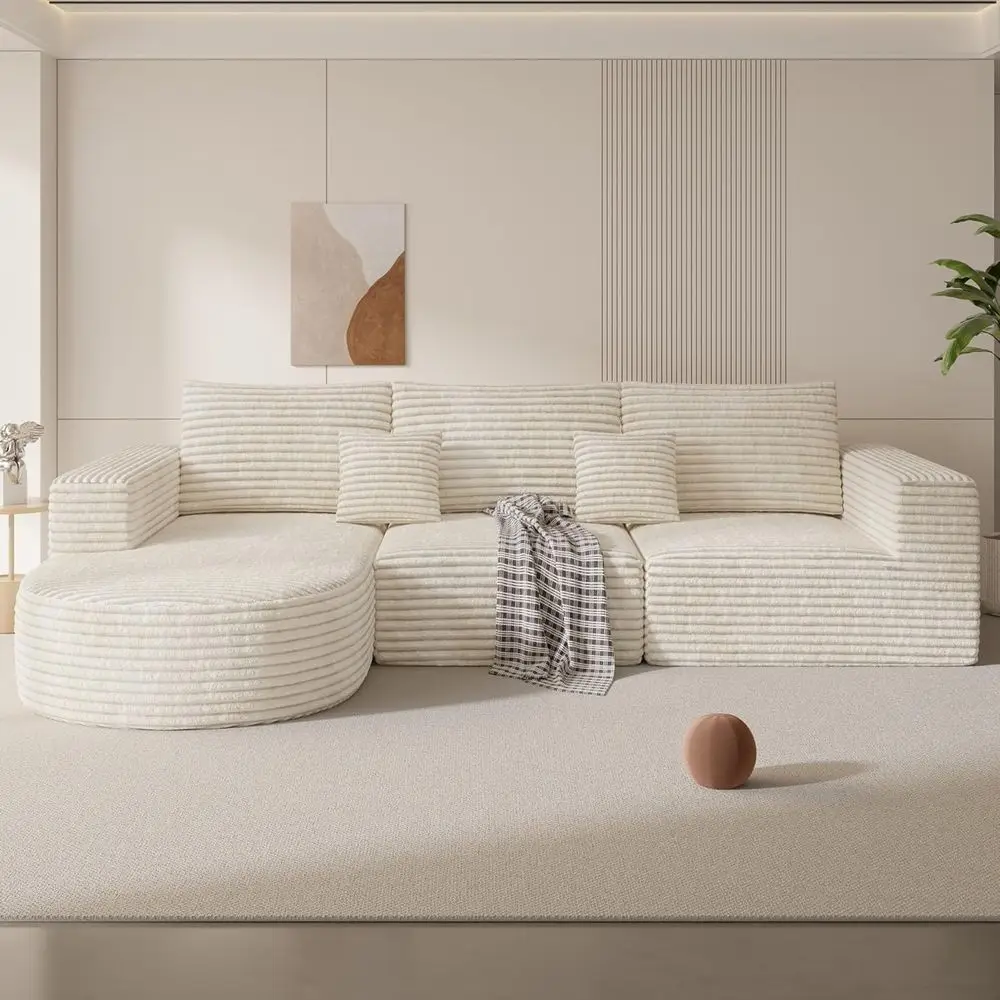 

110 U-Shape Sectional Sofa, Cloud-Inspired Design, Deep Seating, L-Shape Couch with Chaise, Ready to Use, Beige, Single Piece