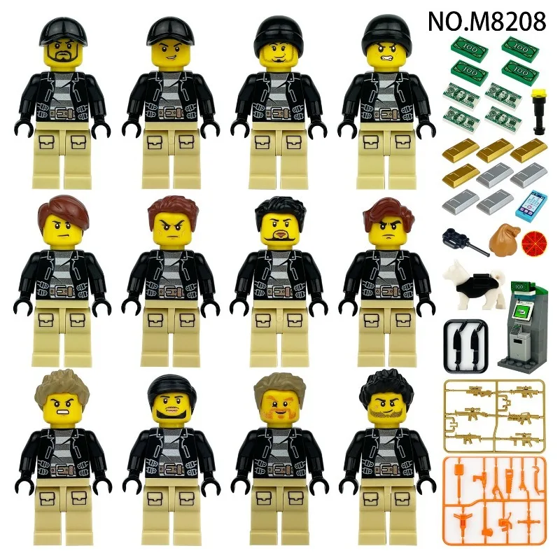 

M8208 Compatible with LEGO Building Block Professional Series ATM Storm Gangster Figurine Small Particle Building Block Toy