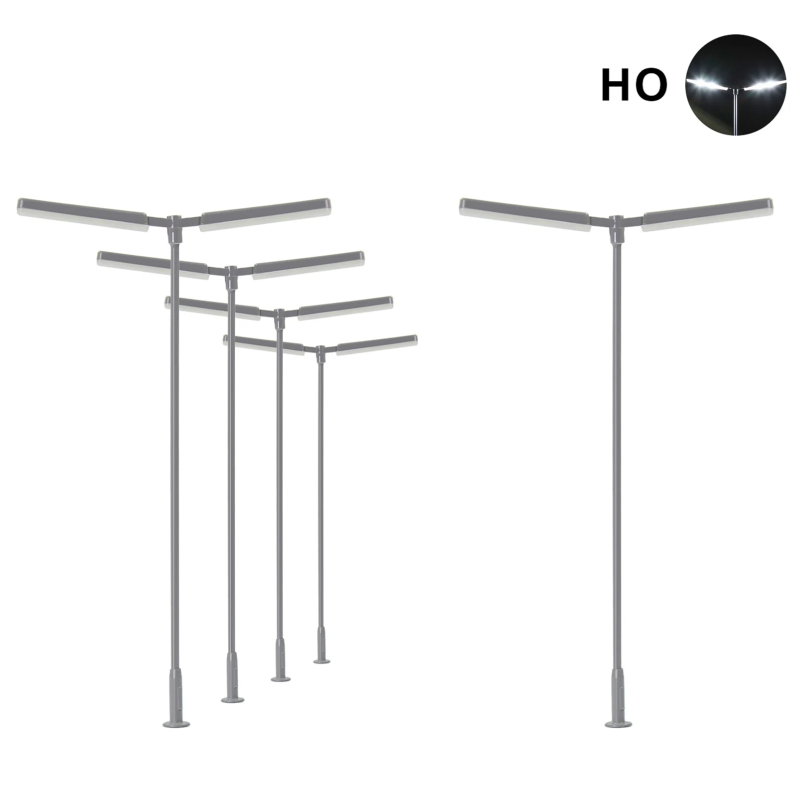 Evemodel 5pcs Model Trains HO Scale 1:87 Two-heads Lamp Street Light Bright White LEDs LD06HOWGr