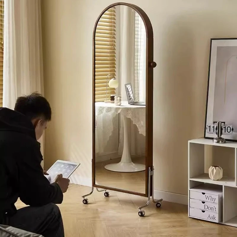 Magazine mirror removable cherry wood full-length mirror solid wood floor-to-ceiling full-body fitting mirror household storage