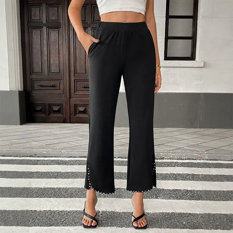 

Pant Women Long Pants Slim Fit High Waist Straight Capris Trousers Y2k Streetwear Elegant Splice Casual Work Slit Summer 2025