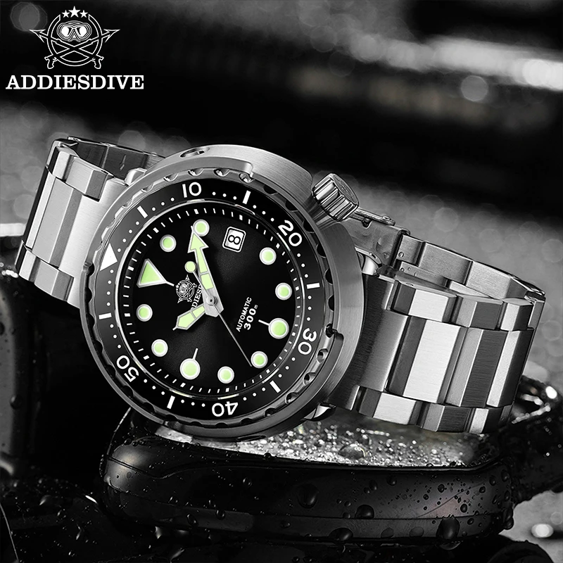 Addiesdive AD2522 التونة غواص ساعة أوتوماتيكية الياقوت 300 متر مقاوم للماء ساعات آلية الفولاذ المقاوم للصدأ مضيئة Reloj Hombres