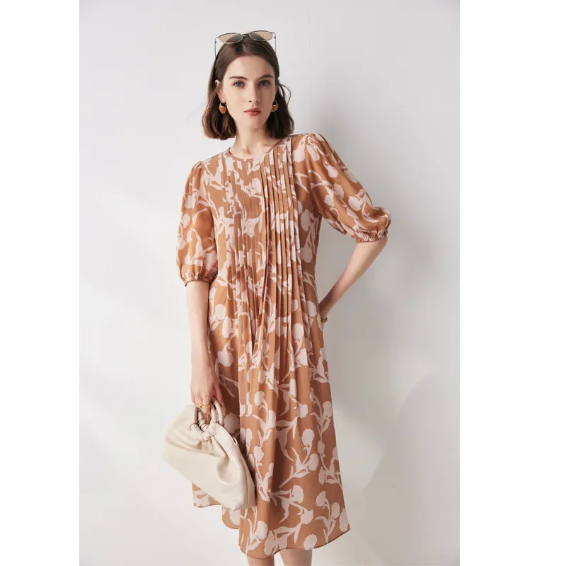 100% Mulberry Silk Dress Elegant Summer Dresses for Women High Quality 2024 New Dress Loose Casual Silk Dress Vestidos Mujer