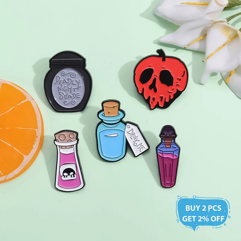 Witch Potion Enamel Pin Deadly Night Shade Black White Apothecary Brooch Lapel Badge Anime Aesthetic Jewelry Gift For Friends