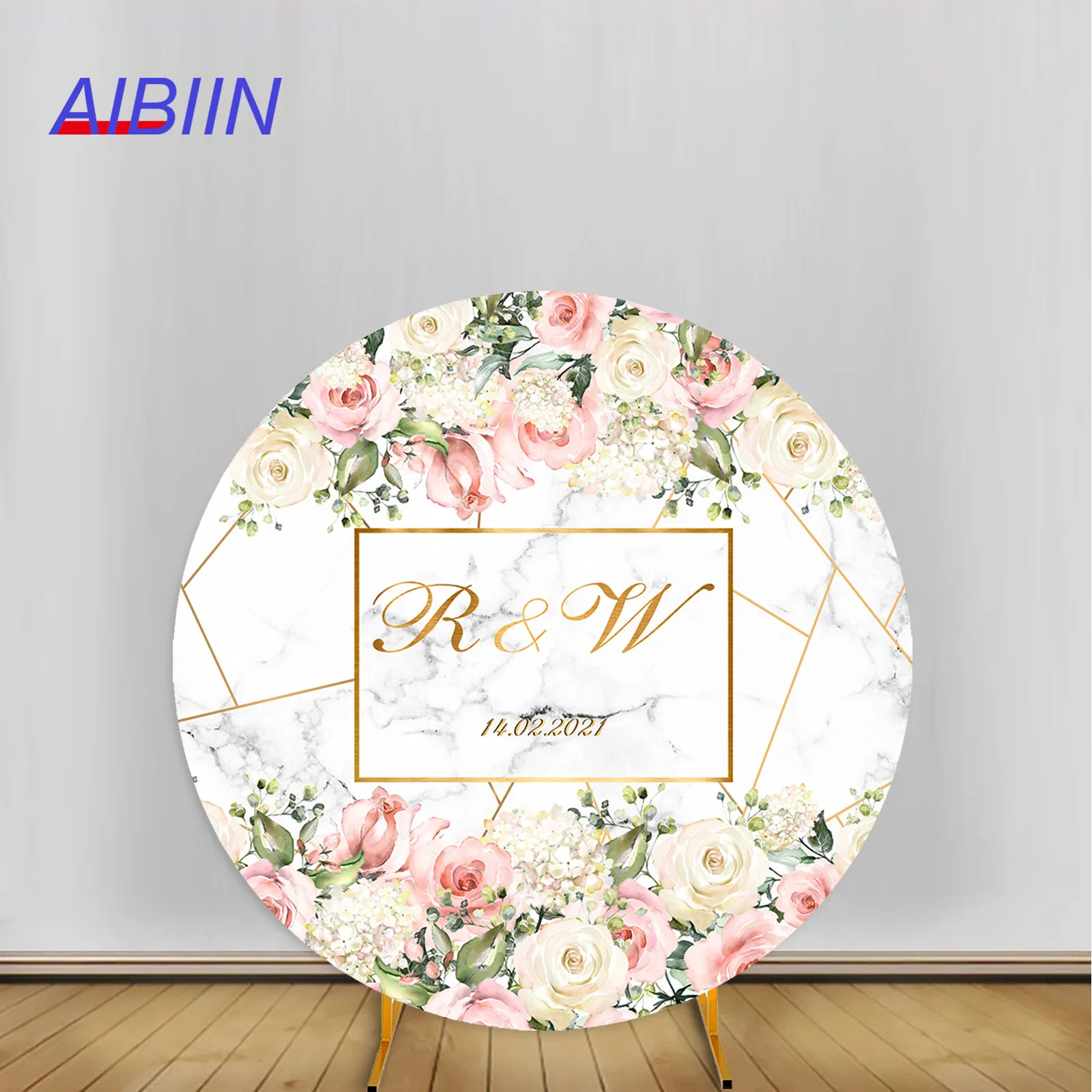 

AIBIIN Round Arch Backdrop Cover Wedding Engagement Party Decor Photography Background Customize Bride and Groom Name Date