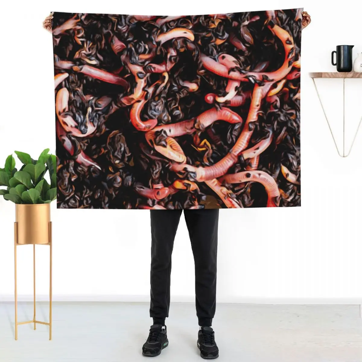Plump Pink Earthworms in Garden Soil Throw Blanket Plaid on the sofa Large Designers Picnic funny gift Retros Blankets