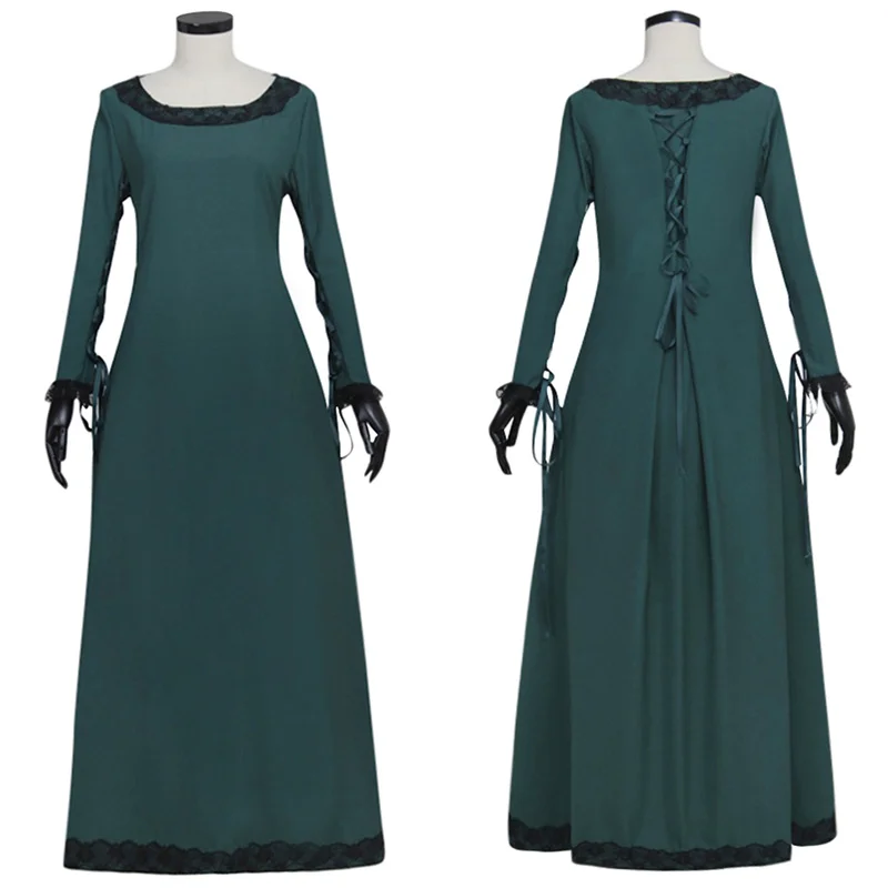 

Medieval Gothic Dark Green Dress Renaissance Irish Costume Retro Peasant Bodice Overdress Cosplay Costume