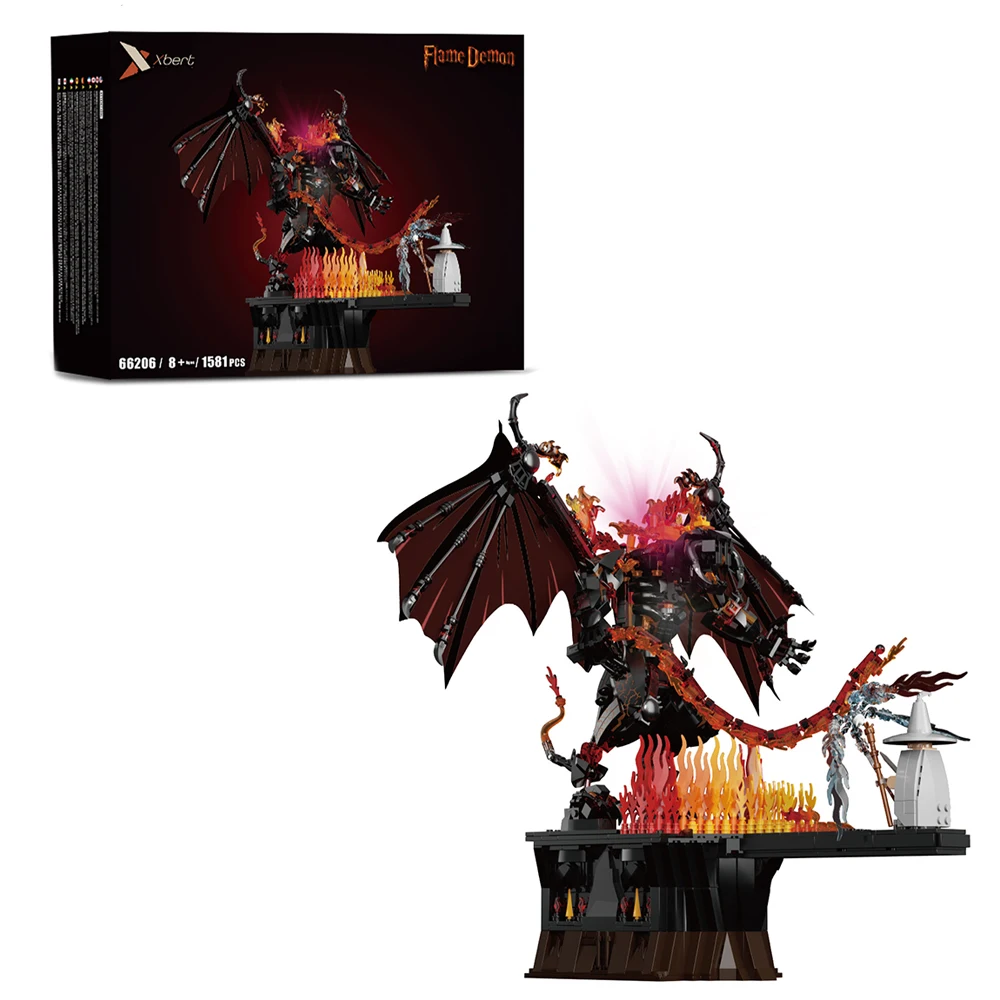 Image of Xbert Brix 66206 Flammen-Dämon-Monster MOC Baustein-Bausatz 1581 Teile Spielszene Fledermaus-Dämon-Figuren Modell-Bausteine