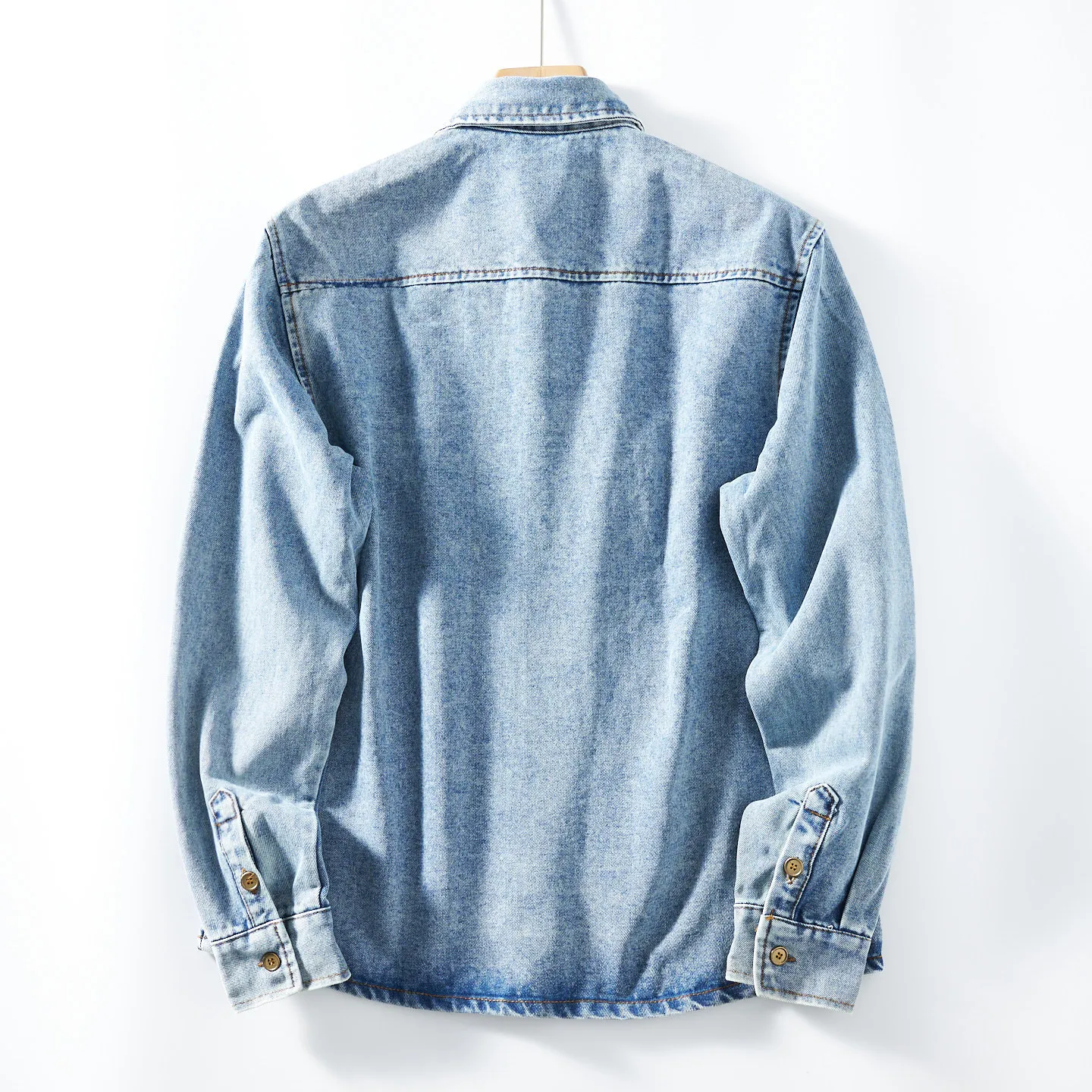 Spring New American Retro Heavyweight Long Sleeve Turn-down Collar Twill Denim Shirt Men's Fashion Double Pocket Casual Blouses