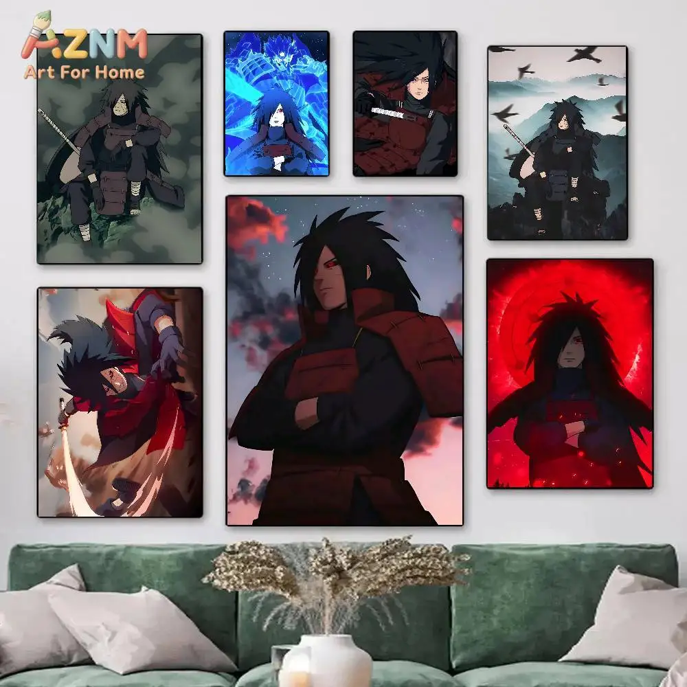 AZNM Naruto Uchiha Madara Anime Canvas Wall Art, HD Print Unframed Poster for Home Room Decor