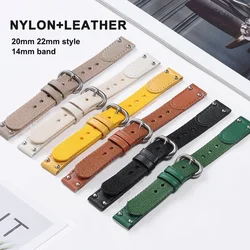 14mm 20mm 22mm Nylon +Leather Watch Strap Universal Bracelet Smart Watch Replacement Wristband Women Band Watches Accessories