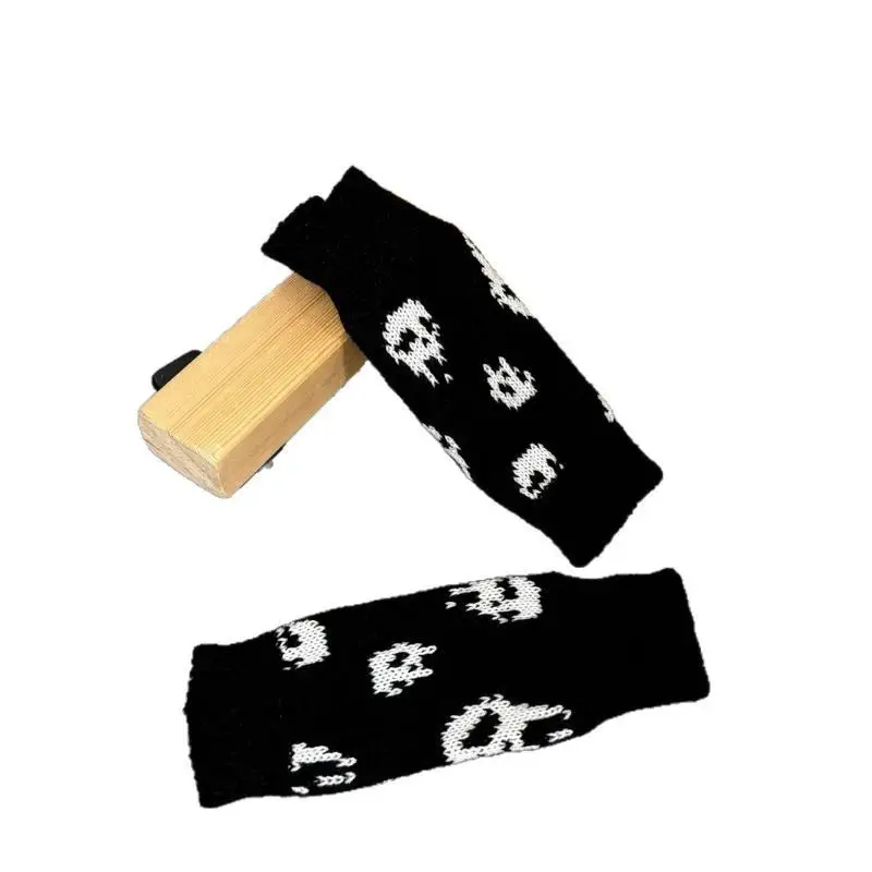 Neue Halloween-Totenkopf-Strickhandschuhe für Halbfinger-Fingerlose Handschuhe, Warme Winter-Wollhandschuhe für Draußen – Detail 5
