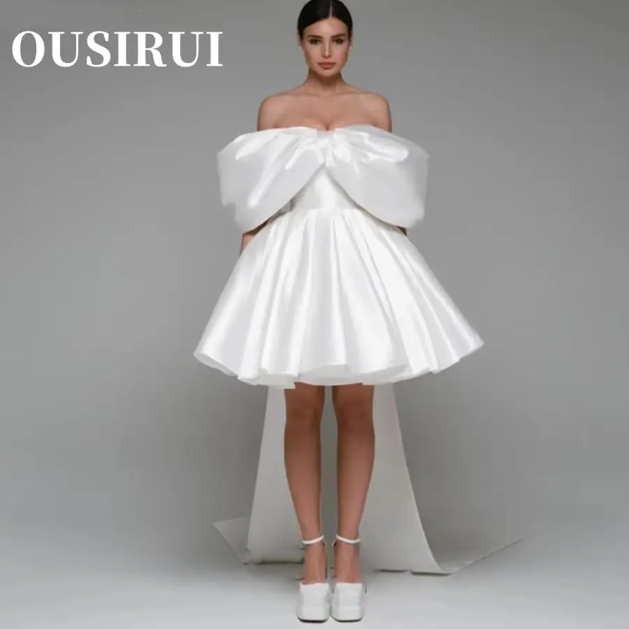 女性のための短い白いボールガウン,ミニ,レースアップ,結婚式のパーティードレス,裸の肩,ブライダルイブニングドレス