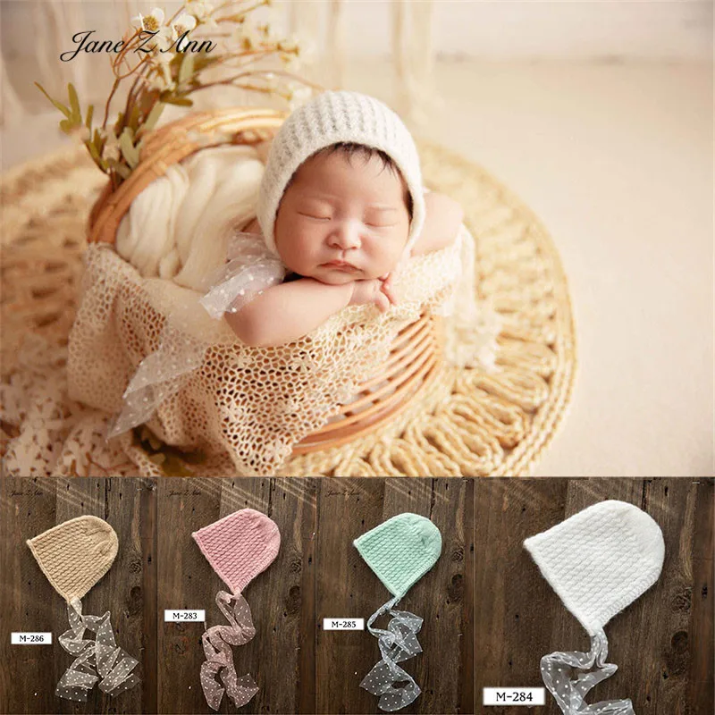 

New lace wool handmade knitted hat baby infant bonnet full moon studios shooting props newborn twins solid color cap