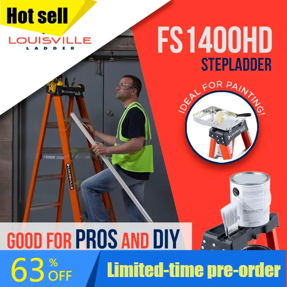 

8-футовая лестница-стремянка из стекловолокна, грузоподъемность 375 фунтов, тип IAA, FS1408HD