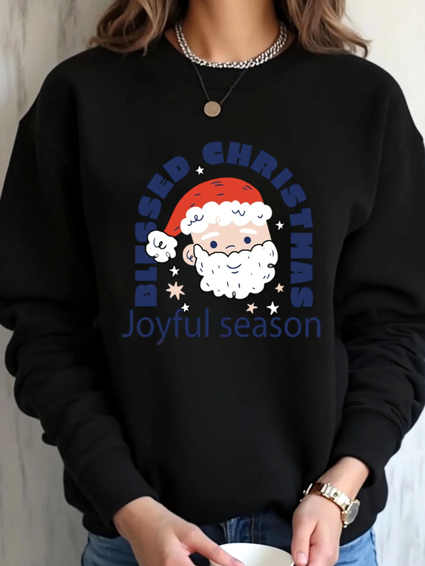 

Женская толстовка большого размера с рождественским принтом Санта-Клауса, благословеная рождественская одежда радостного сезона, уличная одежда