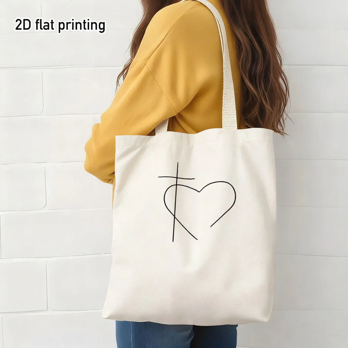 2D Flat Minimalist Cross-Shaped Tote Bag with a Printed Christian Faith Design That Is Easy to Read, Perfect for Shopping, Everyday Errands, Sunday Church Attendance, and a Must-Have for Commuters and Fashionable Adults