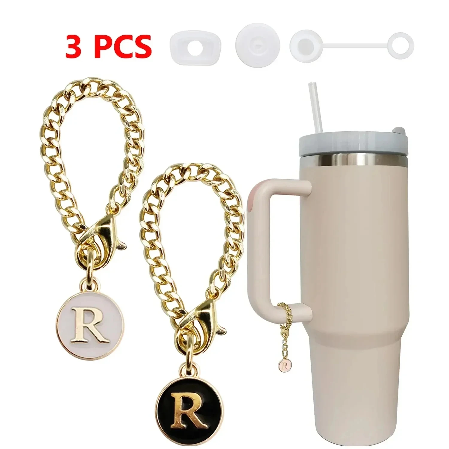 Luxurious Letter Charm Accessories for Stanley Cup Initial Name ID Personalized Handle Charm for Stanley Tumbler Cup Accessories