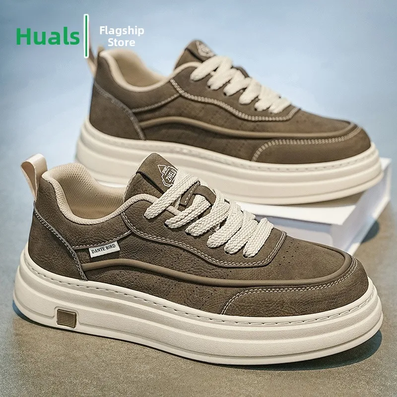 Men's Casual Work Sports Shoes Breathable Retro Thick Bottom Heightening Retro Style Outdoor Leisure Shoes Korean Version
