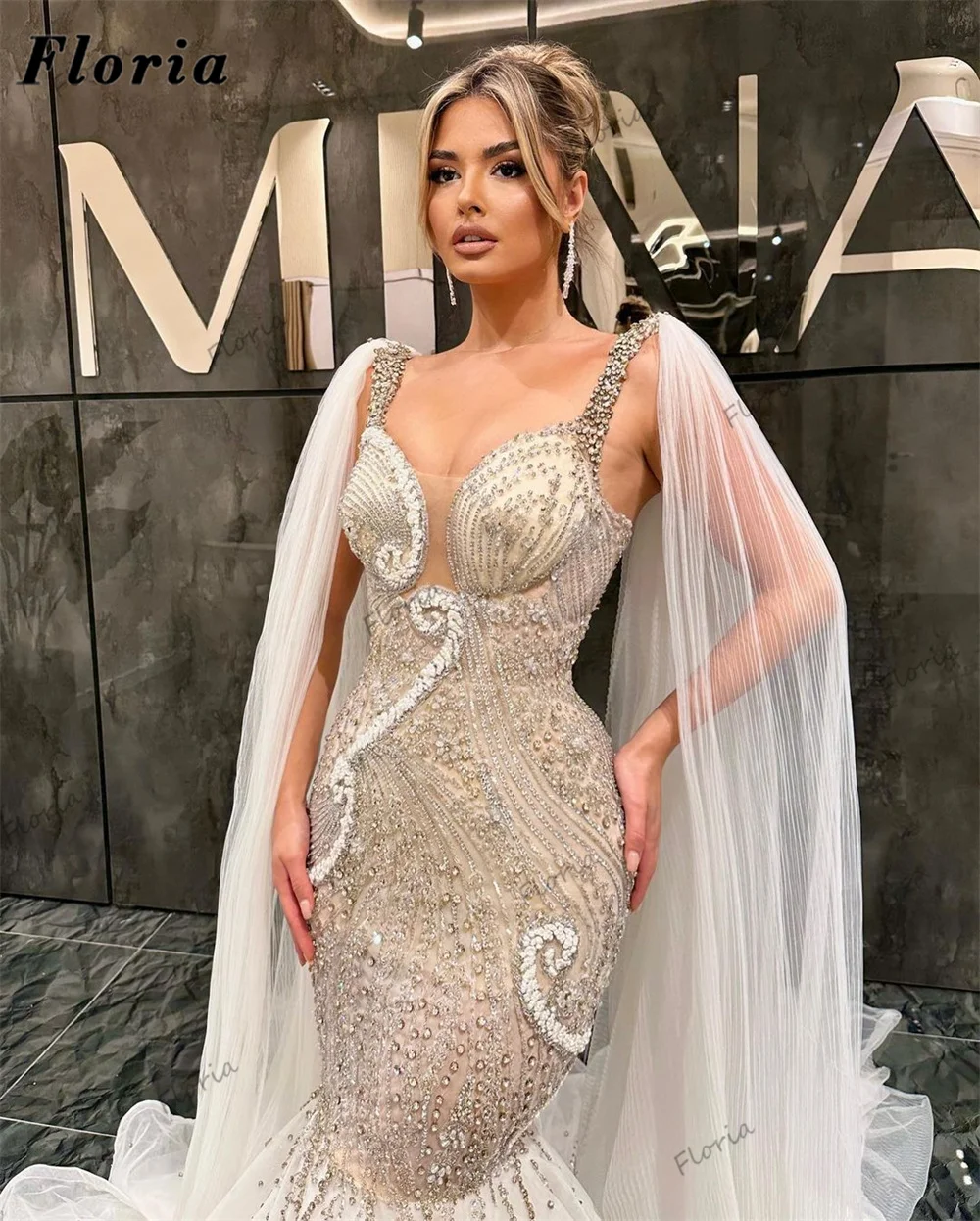 Vintage Mermaid Evening Dresses Robes De Mariee Haute Coutures Beading Crystals Wedding Party Dress Arabic Dubai Long Prom Gowns