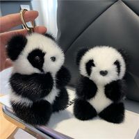 Luxury quality jewelry Cute and furry panda keychain backpack pendant versatile panda key holder for keys