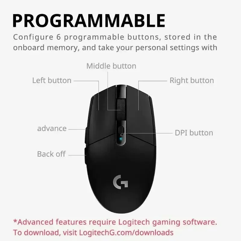 Mouse da gioco wireless Bluetooth Logitech G304 blu Mouse desktop da ufficio per laptop 2.4G