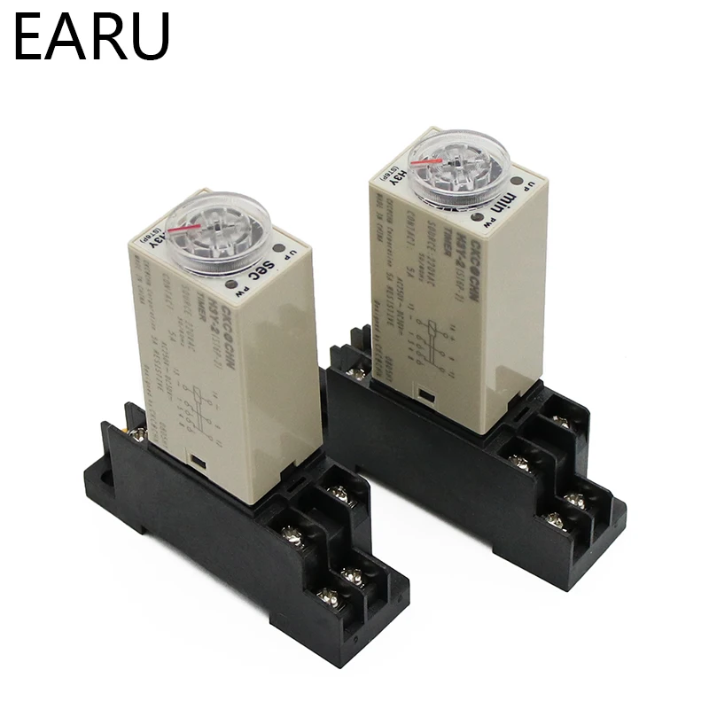 1pcs H3Y-2 AC 220V Delay Timer Time Relay Switch 0 - 30 Minute/Seconds Adjustable 5A With Base Socket Rotary Knob DPDT