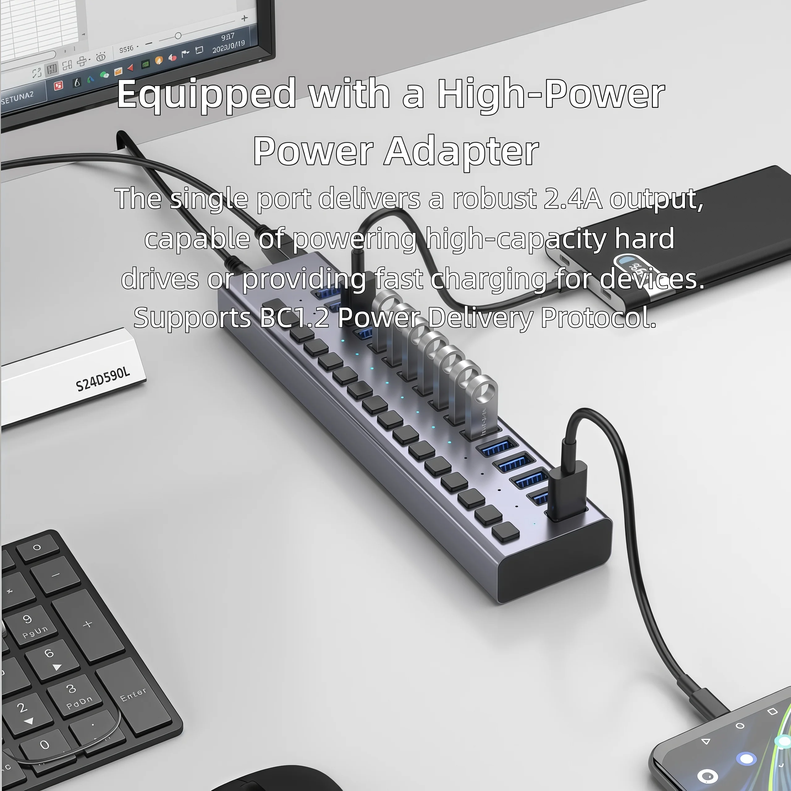 USB Hub 3,0 multipuerto de alta velocidad 16 10 7 puertos interruptor de encendido y apagado con fuente de alimentación adaptador divisor USB extensión de puertos múltiples