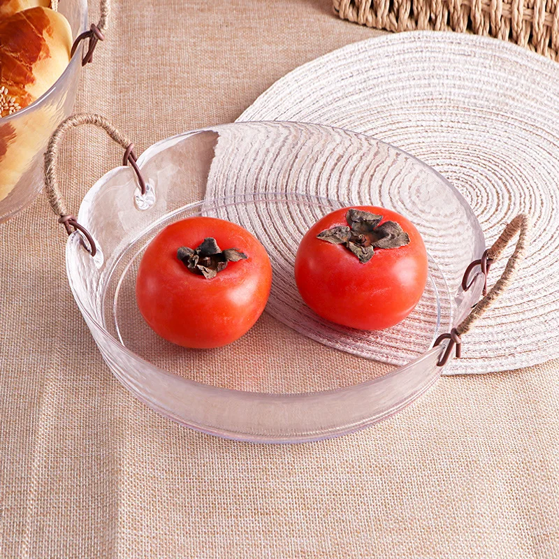 Household Glass Salad Bowl Bread Plate Creative Hand-knitted Binaural Plate Bowl Home Gift 1pcs