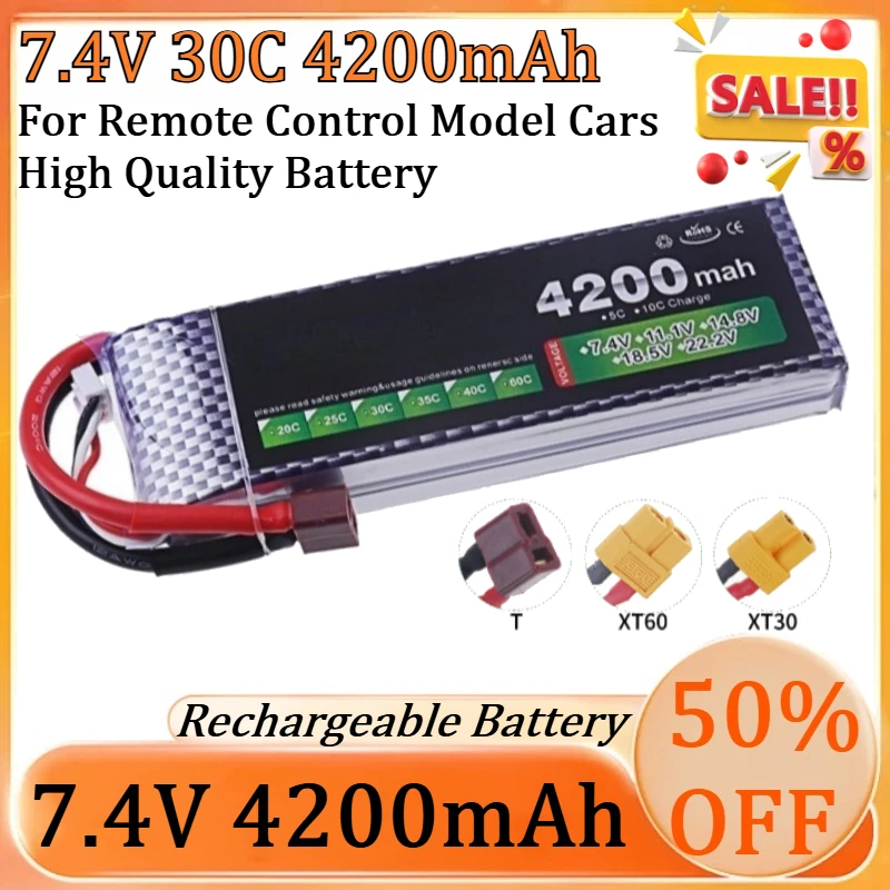 New 7.4V 4200mAh 30C High-capacity Li-Polymer Rechargeable Battery for Remote Control Model Cars High Quality Battery