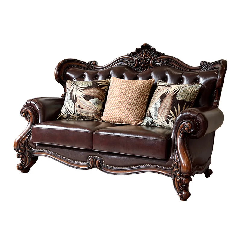 American leather sofa combination large apartment European all-solid wood sofa