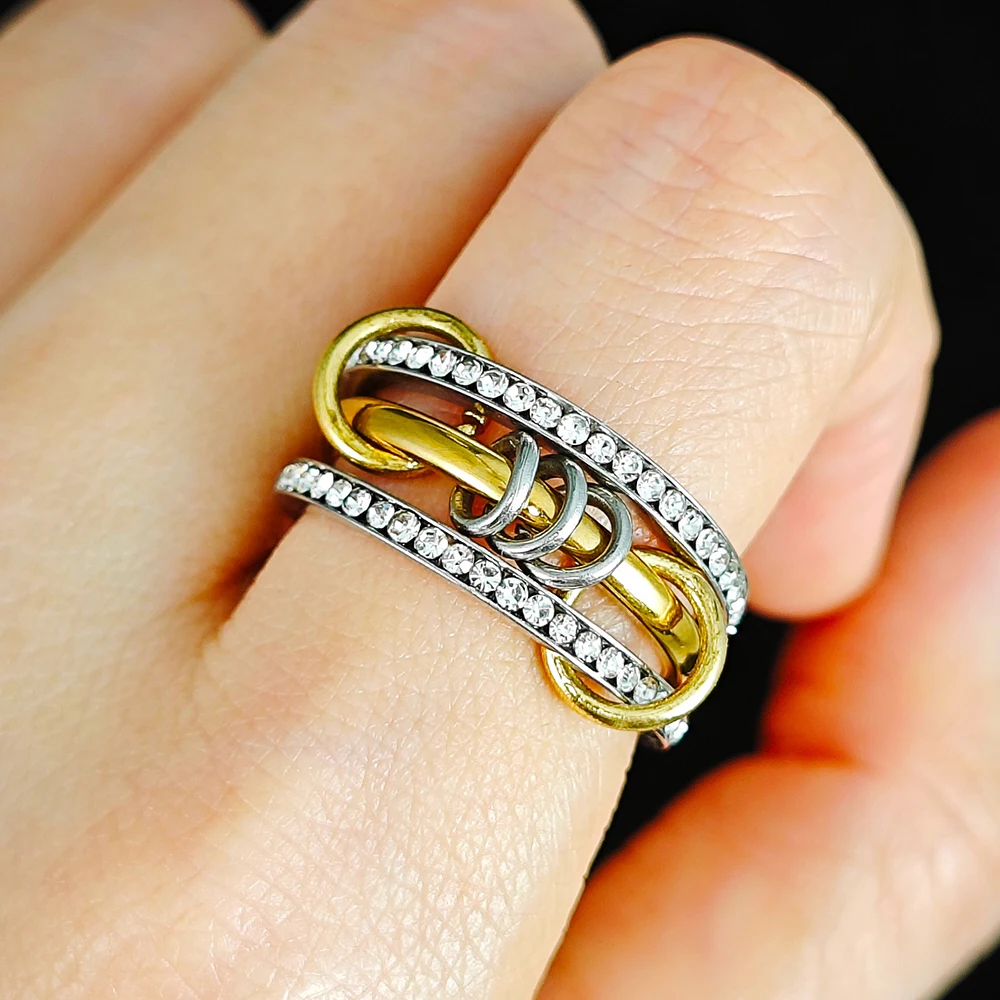 INS New Stainless Steel Stackable Rings For Women Multi-Link Connected Cubic Zirconia Spinelli Ring Stack Finger Jewelry Gifts