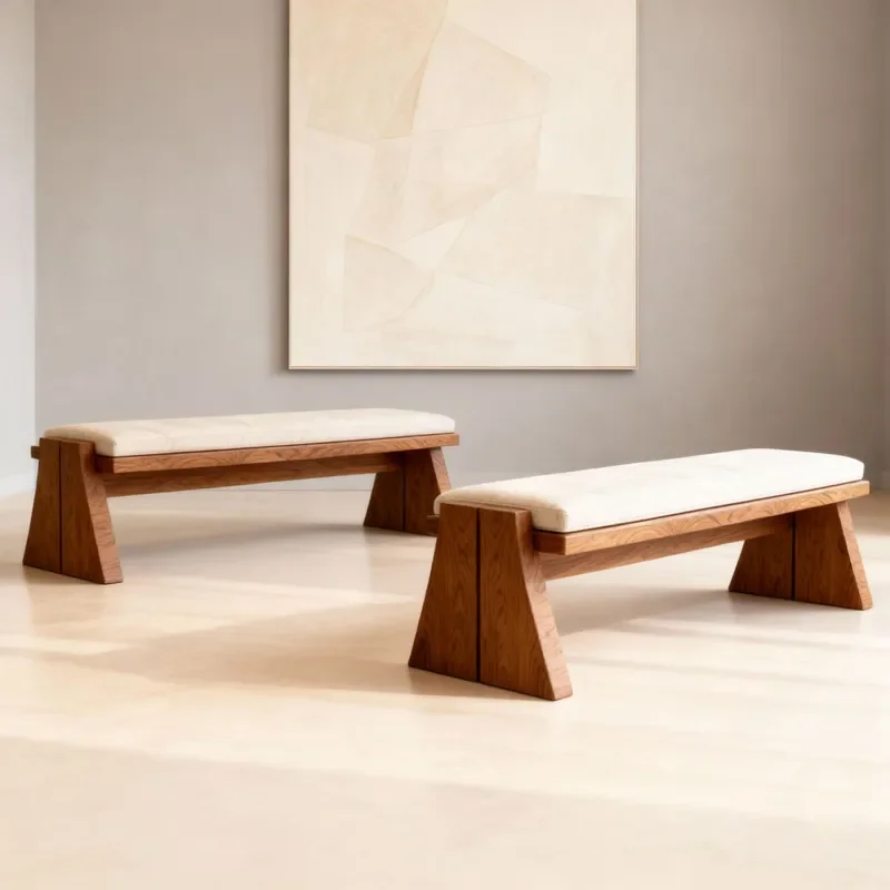 Medieval Style Solid Wood Shoe Changing Stool Soft Cushioned Entryway Bench for Living Room Bedroom Hallway Furniture