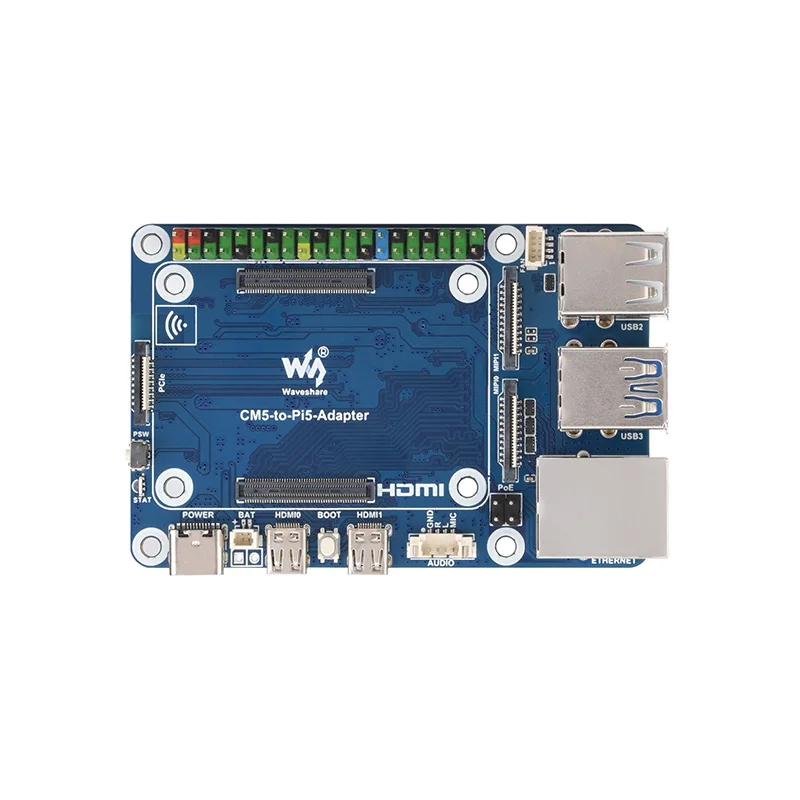 CM5 to Pi 5 Adapter Board for Raspberry Pi 5, Onboard Audio Header — Use CM5 Module in Pi 5 Ecosystem