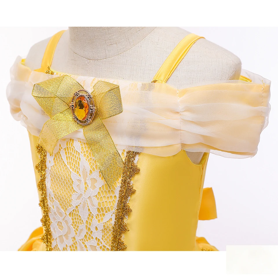 Fancy Girl Princess Belle Dress Up Layered Ball Gown Halloween Cosplay Birthday Party Children's Costume Carnival Kids Clothes