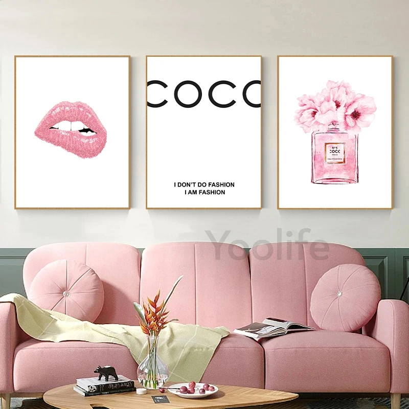 Fashion Perfume Pink Bottle Art Canvas Painting Nordic Posters And Prints Modern Illustration Wall Picture For Living Room Decor
