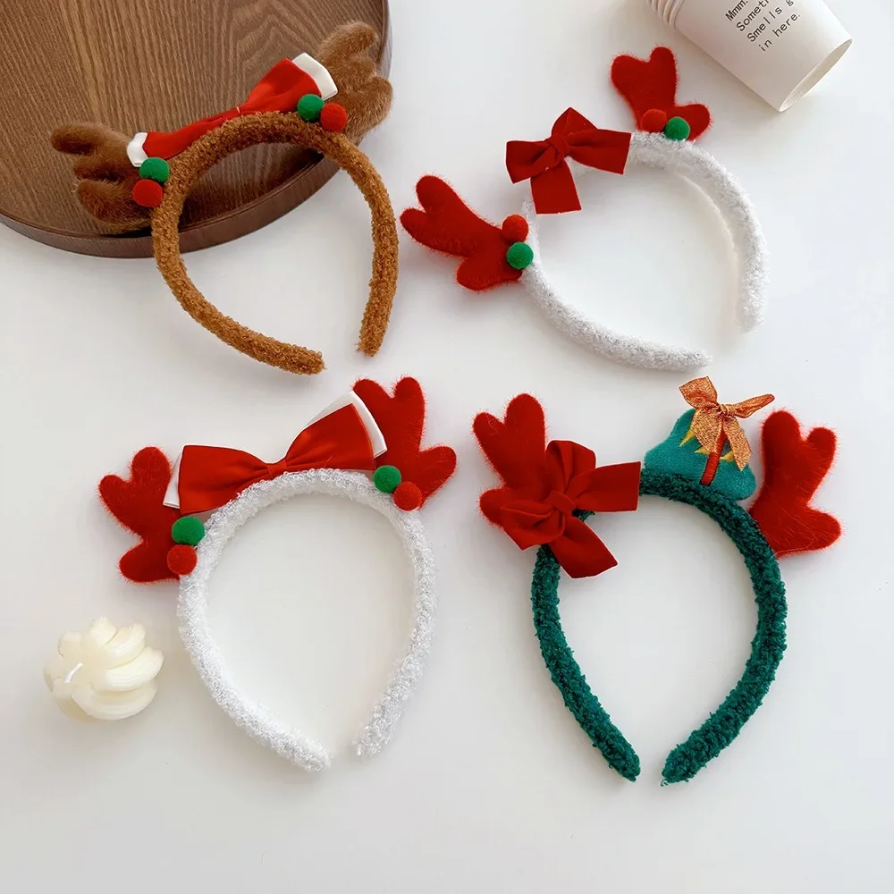 Diadema navideña para lavado de cara, accesorios para el cabello con astas, diadema de felpa de otoño/invierno, bonito muñeco de nieve de alce, diadema de Año Nuevo