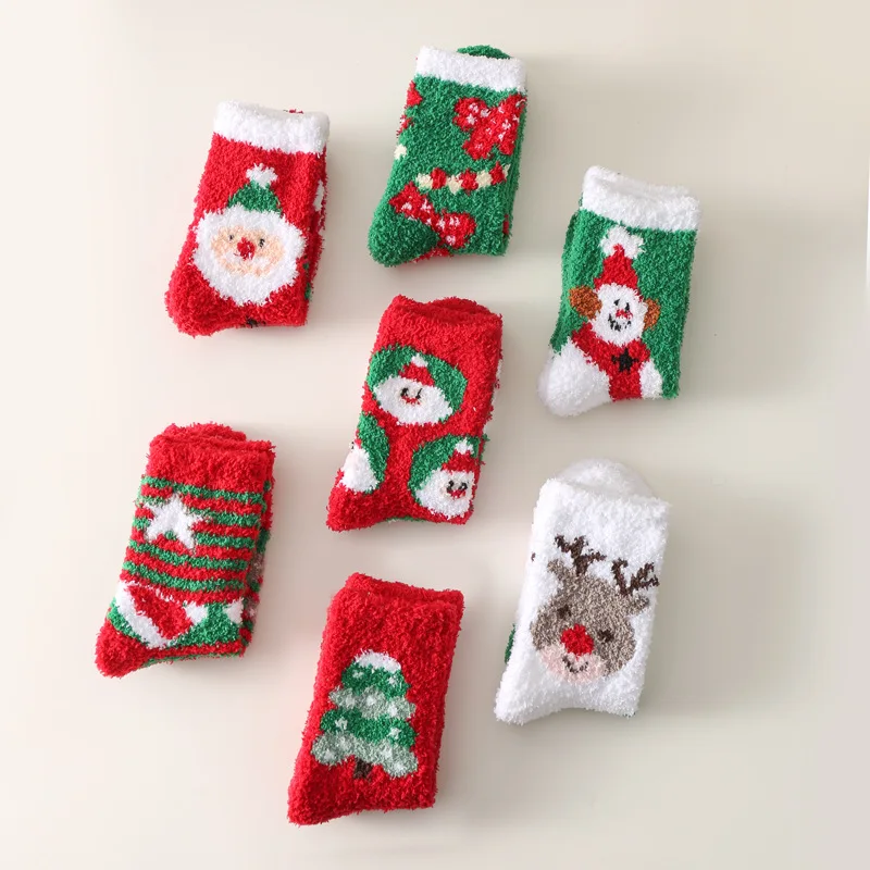 Winter Warm Socks Women penguin Plush Soft Female Non Grip Floor Slippers Short Sock Fuzzy Fluffy Deer Elk Bear Christmas Gift