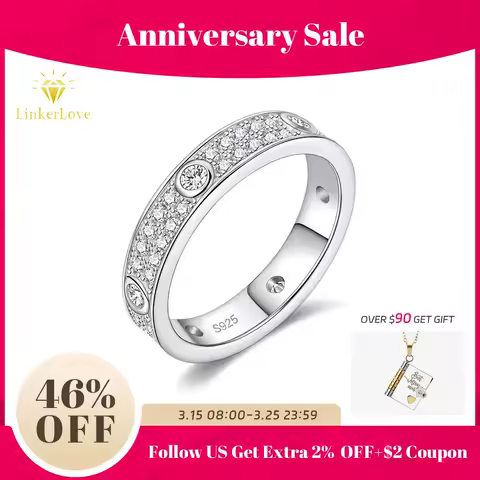 2025 Eternity Moissanite Band 2.0Mm Couple Wedding Ring Plated 18K White Gold Real 925 Sterling Silver Jewelry Luxury Woman Ring