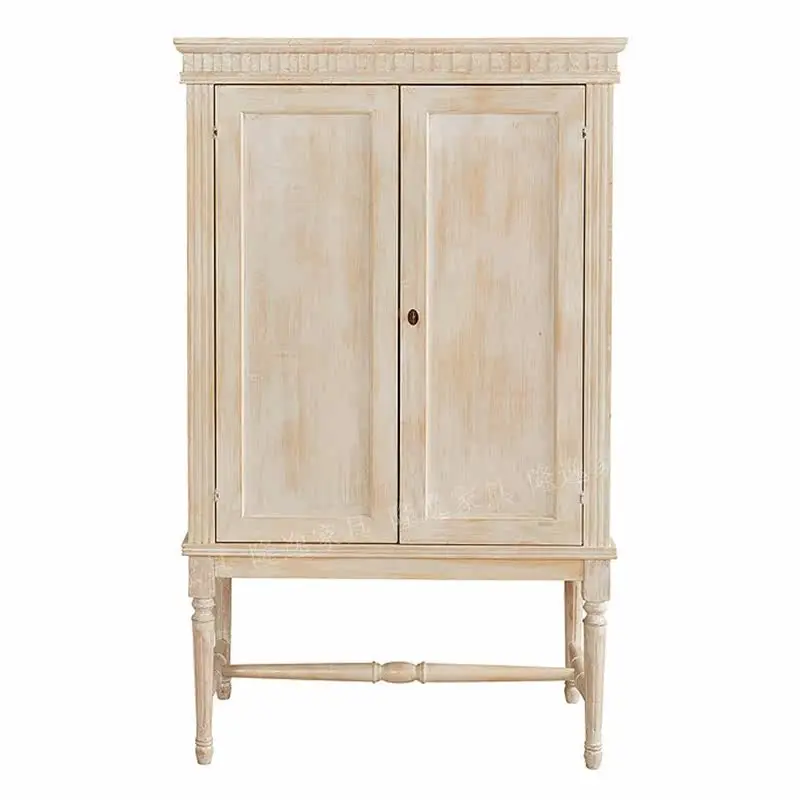 LMM French retro solid wood wine cabinet American country living room locker