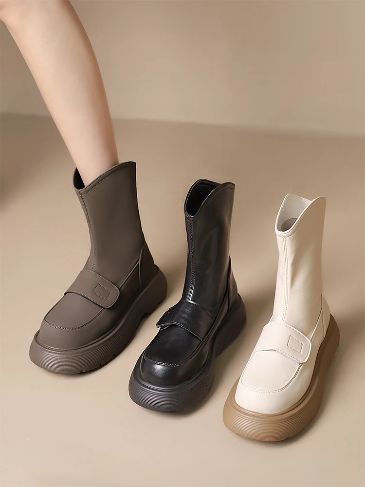 Shoes Women's Heels Sneakers Platform Thick Sole Casual 2022 Leisure Basic Chelsea Boots Round Toe Ankle Med Retro Autumn PU Zip