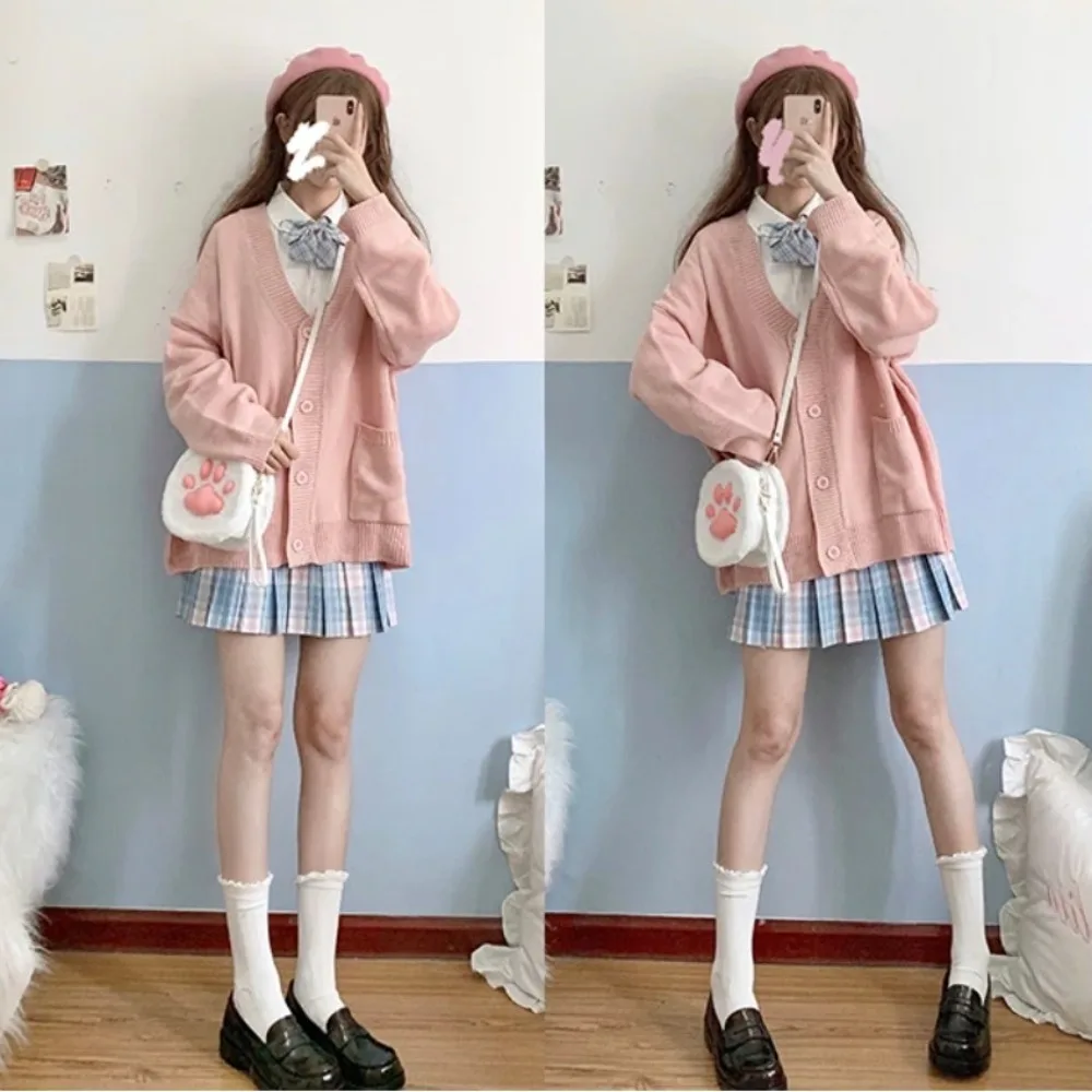 Suéter Escolar de Primavera/Otoño, Cuello en V, Tejido de Algodón, Estilo Universitario, Uniforme JK, Cárdigan de 5 Colores para Estudiantes, Cosplay